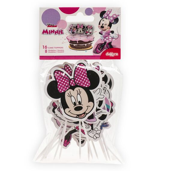 dekora - Set für Cupcakes und Muffin Deko Geburtstag - Minnie Maus Cupcake Topper aus Papier - 16 Stück in 8 verschiedenen Designs