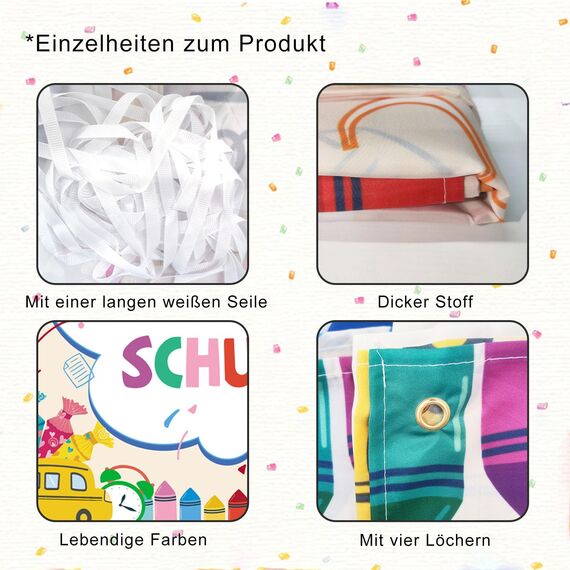 Einschulung Deko Banner, Alles Gute Zum Schulanfang Banner, Deko Einschulung Mädchen 2025 für Schulanfang Junge Mädchen 180 * 110cm (Weiß)
