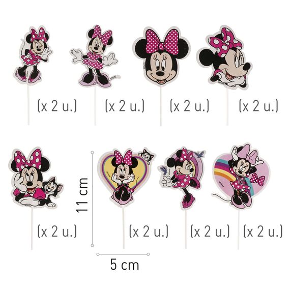 dekora - Set für Cupcakes und Muffin Deko Geburtstag - Minnie Maus Cupcake Topper aus Papier - 16 Stück in 8 verschiedenen Designs