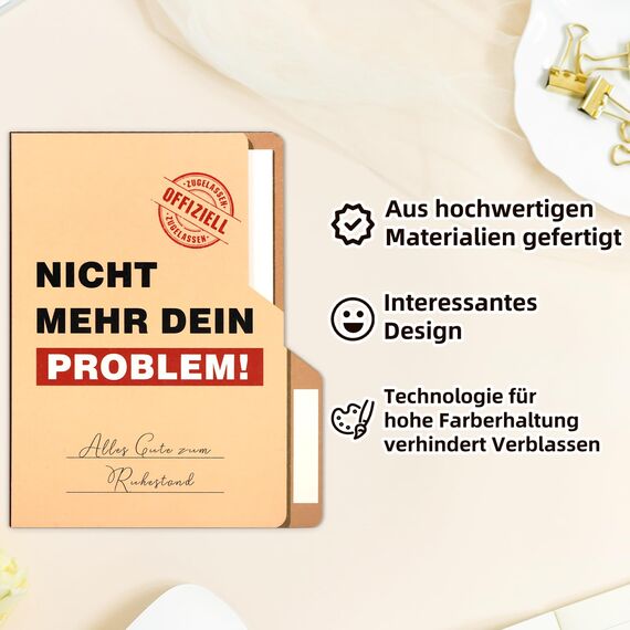 Giftota Karte Ruhestand Holz Klappkarte, Karte zum Ruhestand mit Lustigen Motiven, Abschiedskarte Kollegen, Rentner Geschenk Mann Frauen