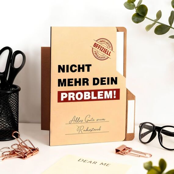 Giftota Karte Ruhestand Holz Klappkarte, Karte zum Ruhestand mit Lustigen Motiven, Abschiedskarte Kollegen, Rentner Geschenk Mann Frauen