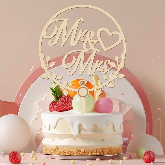 Giftota Cake Topper Hochzeit Holz Mit LED Lichterkette - Tortendeko "Mr und Mrs" - Hochzeitstorte Deko