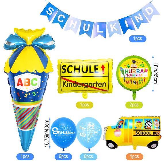 Einschulung Deko Set Mädchen - Rosa Schulkind Banner, Zuckertüte Folienballon, Schulanfang Latex Ballons für Schuleinführung