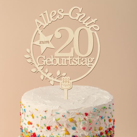 Giftota Cake Topper 20. Geburtstag Holz mit LED Lichterkette - 20. Geburtstag Deko Jungen Mädchen - Tortendeko 20. Geburtstagsdeko - Kuchen Deko für 20. Geburtstagsdeko