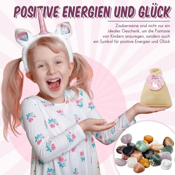Otuuz 12 Sets Glückssteine Kinder Mitgebsel Einhorn mit Jutebeutel, Mitgebsel Kindergeburtstag Mädchen, Natursteine bunt für Einhorn Geburtstag Deko, Adventskalender Füllung Kinder Partygeschenk