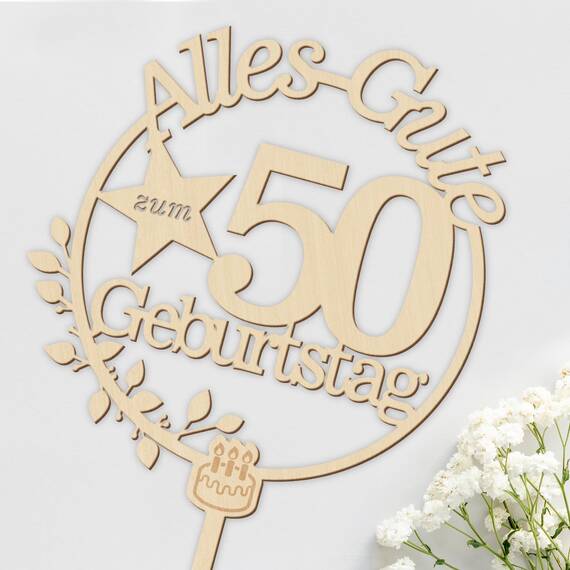Giftota 55. Geburtstag Holz Cake Topper mit LED Lichterkette - 55. Geburtstag Deko für Frauen und Männer