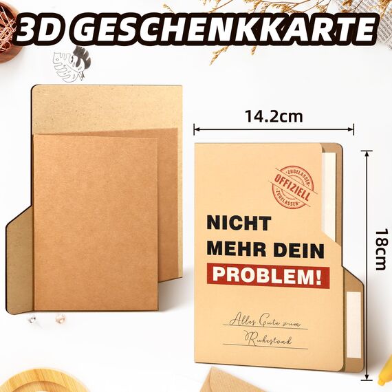Giftota Karte Ruhestand Holz Klappkarte, Karte zum Ruhestand mit Lustigen Motiven, Abschiedskarte Kollegen, Rentner Geschenk Mann Frauen