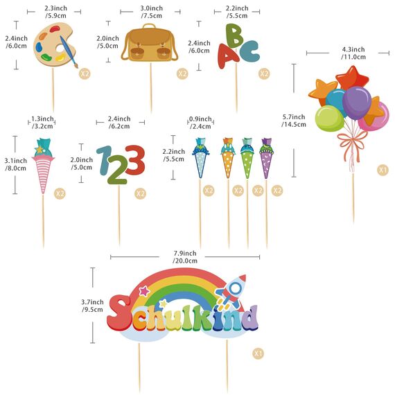 20 Stück Schulanfang Tortendeko, Tortendeko Einschulung Deko, Schultüte Schuleinführung Deko Cupcake Topper für Schulkind, Junge und Mädchen Einschulung Deko