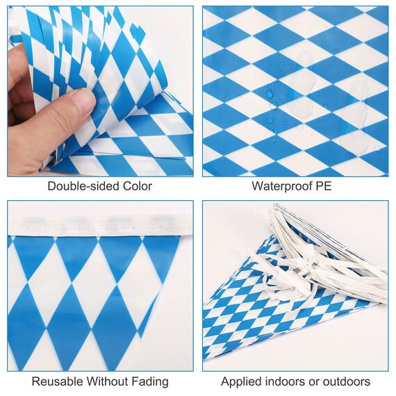 30M Bayrische Deko Oktoberfest Party Girlande Oktoberfest Wimpel Bayern Deko Wimpelkette Blau und Weiß Wetterfest Banner Schulanfang Einschulung Deko