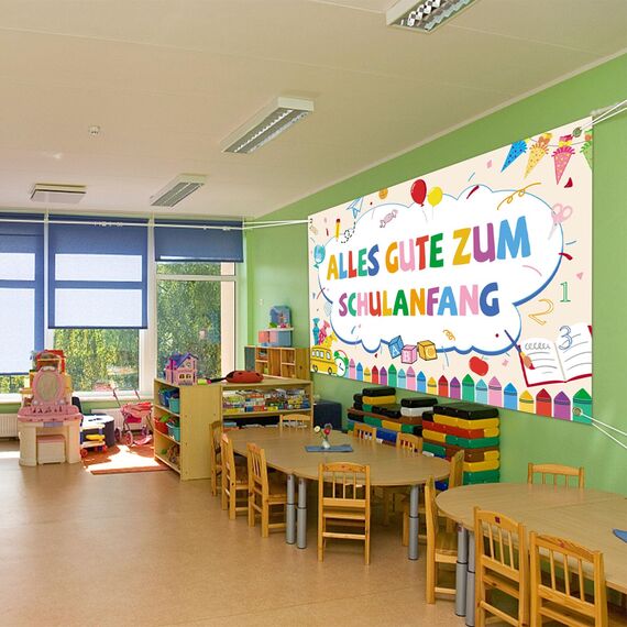 Einschulung Deko Banner, Alles Gute Zum Schulanfang Banner, Deko Einschulung Mädchen 2025 für Schulanfang Junge Mädchen 180 * 110cm (Weiß)
