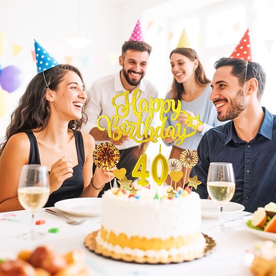 Giftota Tortendeko 30 40 50 60 Geburtstag Mann Frau, 30 Stück Gold Cake Topper Geburtstag Deko, Kuchendeko mit Geburtstagskerzen Konfetti Luftballons Papierfächer