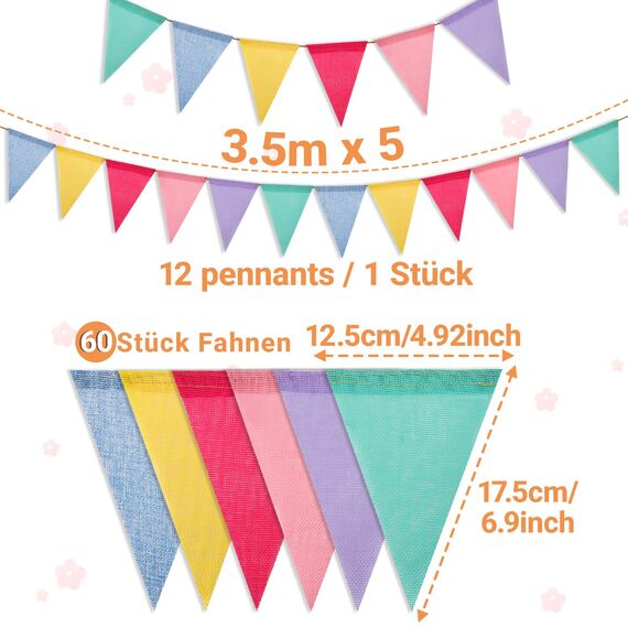 Alintor Wimpelkette Outdoor, 5 Pack Girlande Geburtstag, Einschulung Deko, Wimpelkette Outdoor Wetterfest, für Deko Gartenparty, Regenbogen Deko, Luftschlangen (Kein Stoffbeutel enthalten)
