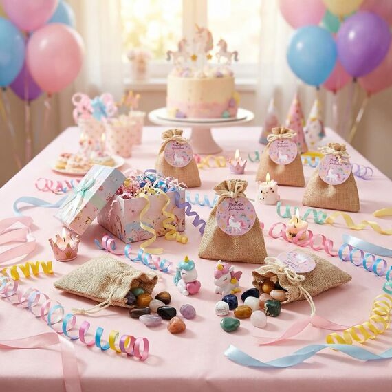 Otuuz 12 Sets Glückssteine Kinder Mitgebsel Einhorn mit Jutebeutel, Mitgebsel Kindergeburtstag Mädchen, Natursteine bunt für Einhorn Geburtstag Deko, Adventskalender Füllung Kinder Partygeschenk