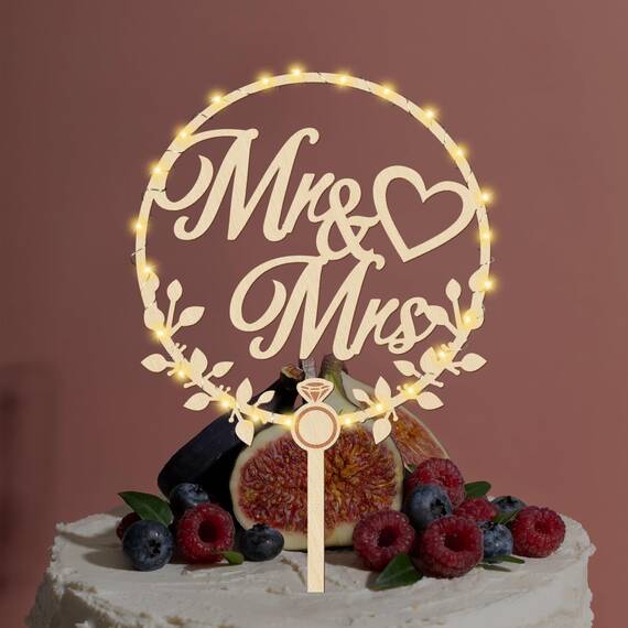 Giftota Cake Topper Hochzeit Holz Mit LED Lichterkette - Tortendeko "Mr und Mrs" - Hochzeitstorte Deko