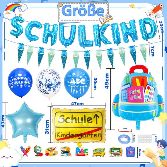 Cheloveer Einschulung Deko Junge 2025，Schulkind Deko Junge Schulkind Girlande Luftballon Einschulung 2025 Schulanfang Deko