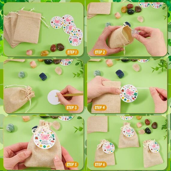 Otuuz 12 Sets Glückssteine Kinder Mitgebsel mit Jutebeutel Glücksschwein, Glücksbringer Steine Kinder Kindergeburtstag Mitgebsel Set, Natursteine bunt für Silvester Geschenk, Adventskalender Füllung
