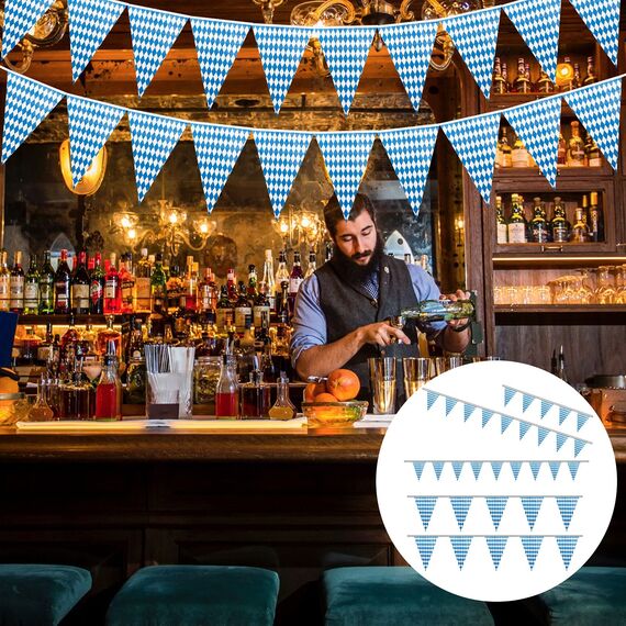 30M Bayrische Deko Oktoberfest Party Girlande Oktoberfest Wimpel Bayern Deko Wimpelkette Blau und Weiß Wetterfest Banner Schulanfang Einschulung Deko