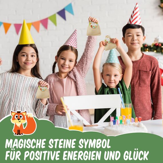 Otuuz 12 Stück Glückssteine für Kinder mit Jutesäckchen Bunte Glücksbringer Steine Magische Steine Party Mitgebsel für Kindergeburtstag Silvester Waldtiere Geburtstag Geschenke Kinder Kleinigkeiten