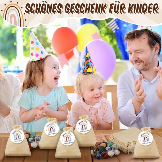 Otuuz 12 Set Glückssteine für Kinder Mutsteine Glücksbringer Edelsteine Kindergeburtstag Gastgeschenk Magische Steine für Party Mitgebsel Einschulung Taufe Kommunion(Regenbogen)