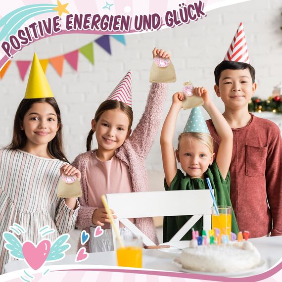 Otuuz 12 Sets Glückssteine Kinder Mitgebsel Einhorn mit Jutebeutel, Mitgebsel Kindergeburtstag Mädchen, Natursteine bunt für Einhorn Geburtstag Deko, Adventskalender Füllung Kinder Partygeschenk