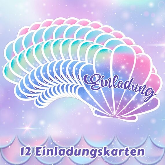 Elektheim 12 Stück Meerjungfrau EINLADUNGSKARTEN， Kinder Kreative Kunsthandwerk EINLADUNGSKARTEN für Mädchen Jungen Kinder zum GEBURTSTAG Einschulung und KINDERPARTY