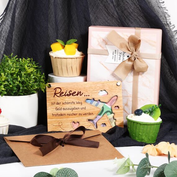 BOFUNX Reise Geldgeschenke Verpackung aus Holz Geldgeschenk Geburtstag Reisegutschein Gutschein Verpackung Reise Urlaub Abenteuer Geschenk Geburtstagsgeschenk Weihnachten Geldgeschenk