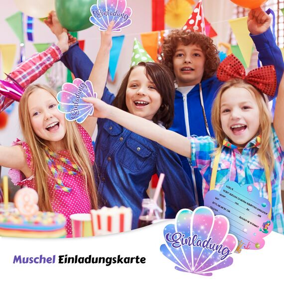 Elektheim 12 Stück Meerjungfrau EINLADUNGSKARTEN， Kinder Kreative Kunsthandwerk EINLADUNGSKARTEN für Mädchen Jungen Kinder zum GEBURTSTAG Einschulung und KINDERPARTY