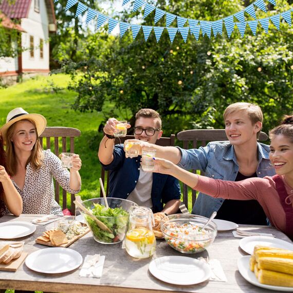 30M Bayrische Deko Oktoberfest Party Girlande Oktoberfest Wimpel Bayern Deko Wimpelkette Blau und Weiß Wetterfest Banner Schulanfang Einschulung Deko