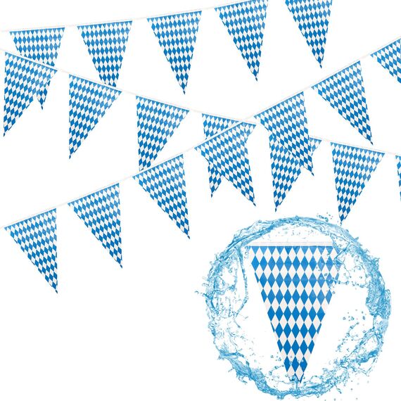 30M Bayrische Deko Oktoberfest Party Girlande Oktoberfest Wimpel Bayern Deko Wimpelkette Blau und Weiß Wetterfest Banner Schulanfang Einschulung Deko