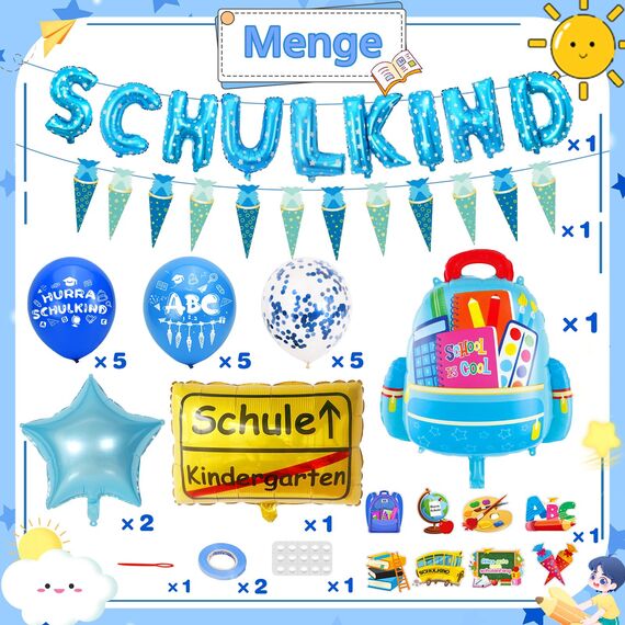 Cheloveer Einschulung Deko Junge 2025，Schulkind Deko Junge Schulkind Girlande Luftballon Einschulung 2025 Schulanfang Deko