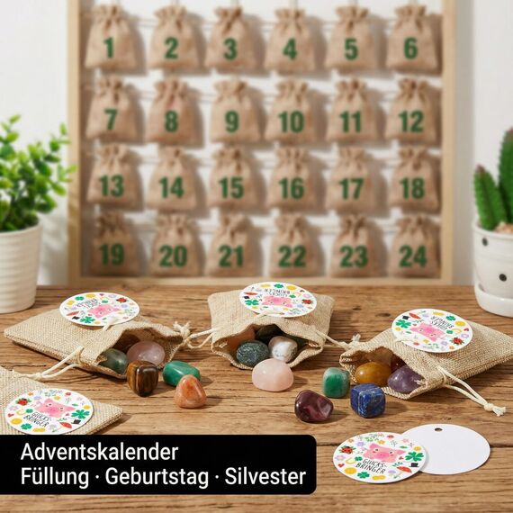 Otuuz 12 Sets Glückssteine Kinder Mitgebsel mit Jutebeutel Glücksschwein, Glücksbringer Steine Kinder Kindergeburtstag Mitgebsel Set, Natursteine bunt für Silvester Geschenk, Adventskalender Füllung