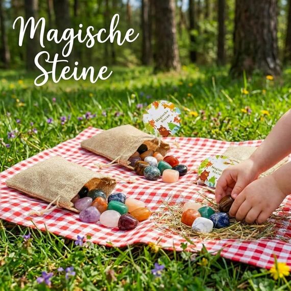 Otuuz 12 Stück Glückssteine für Kinder mit Jutesäckchen Bunte Glücksbringer Steine Magische Steine Party Mitgebsel für Kindergeburtstag Silvester Waldtiere Geburtstag Geschenke Kinder Kleinigkeiten