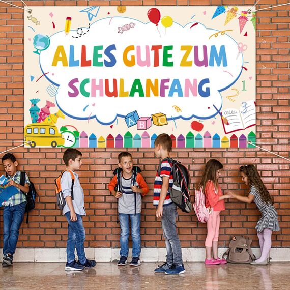 Einschulung Deko Banner, Alles Gute Zum Schulanfang Banner, Deko Einschulung Mädchen 2025 für Schulanfang Junge Mädchen 180 * 110cm (Weiß)