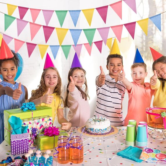 Alintor Wimpelkette Outdoor, 5 Pack Girlande Geburtstag, Einschulung Deko, Wimpelkette Outdoor Wetterfest, für Deko Gartenparty, Regenbogen Deko, Luftschlangen (Kein Stoffbeutel enthalten)