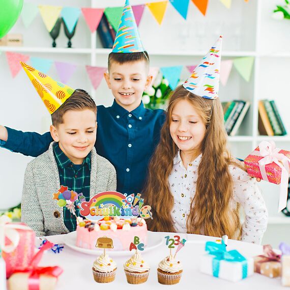 20 Stück Schulanfang Tortendeko, Tortendeko Einschulung Deko, Schultüte Schuleinführung Deko Cupcake Topper für Schulkind, Junge und Mädchen Einschulung Deko