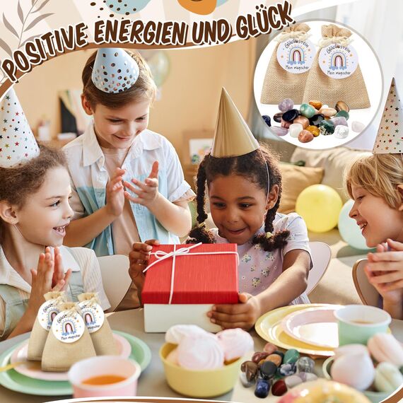 Otuuz 12 Set Glückssteine für Kinder Mutsteine Glücksbringer Edelsteine Kindergeburtstag Gastgeschenk Magische Steine für Party Mitgebsel Einschulung Taufe Kommunion(Regenbogen)