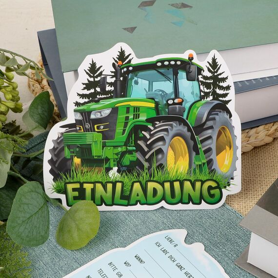 GEBETTER 12 Stück Traktor Einladungskarten zum Kindergeburtstag Geburtstag Party Einladung Einschulung für Mädchen und Jungen Geburtstagseinladungen Kinder Geburtstagsfeier Kinderparty