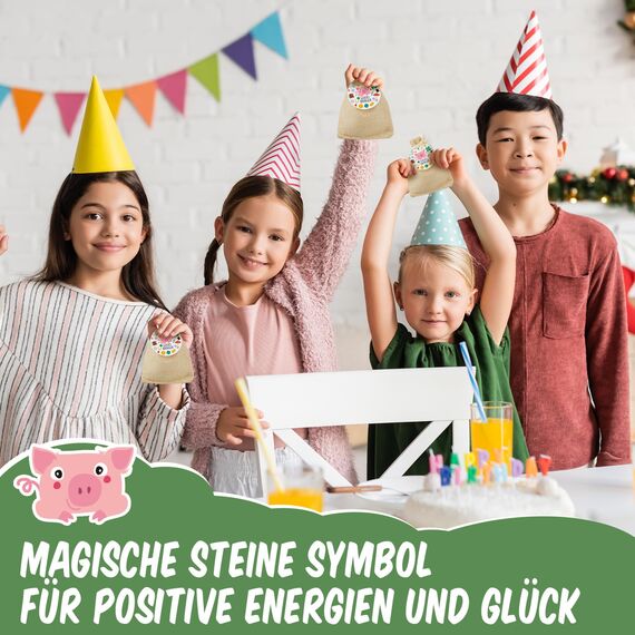 Otuuz 12 Sets Glückssteine Kinder Mitgebsel mit Jutebeutel Glücksschwein, Glücksbringer Steine Kinder Kindergeburtstag Mitgebsel Set, Natursteine bunt für Silvester Geschenk, Adventskalender Füllung