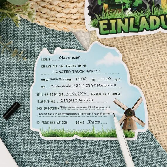 GEBETTER 12 Stück Traktor Einladungskarten zum Kindergeburtstag Geburtstag Party Einladung Einschulung für Mädchen und Jungen Geburtstagseinladungen Kinder Geburtstagsfeier Kinderparty