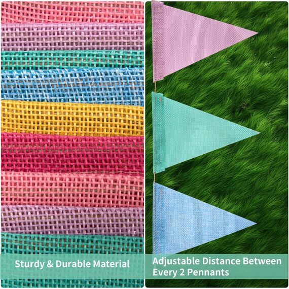 3er Set Wimpelkette Outdoor, 36 Bunte Wimpel (17,5x12,5 cm), 12 m Girlande, Wetterfeste Party Deko für Geburtstag, Gartenparty, Einschulung, Festival & Schützenfest (Regenbogenfarben)