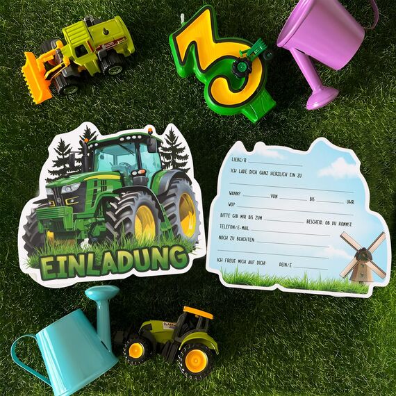 GEBETTER 12 Stück Traktor Einladungskarten zum Kindergeburtstag Geburtstag Party Einladung Einschulung für Mädchen und Jungen Geburtstagseinladungen Kinder Geburtstagsfeier Kinderparty