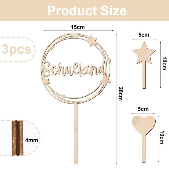 Tortendeko Einschulung, Kuchen Deko Einschulung, Holz Schulkind Tortendeko, Cake Topper Schulkind Kuchen Deko, Schulanfang Torten Topper, Kuchendeko Schulanfang für Mädchen Junge Schuleinführung Party