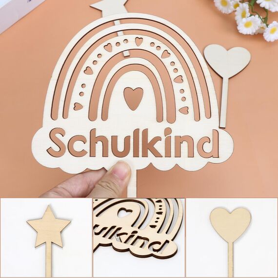 Tortendeko Einschulung, Holz Schulkind Tortendeko, Kuchen Deko Einschulung, Cake Topper Schulkind Kuchen Deko, Schulanfang Torten Topper, Kuchendeko Schulanfang für Mädchen Junge Schuleinführung Party