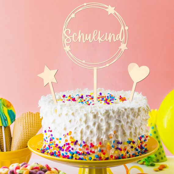 Tortendeko Einschulung, Kuchen Deko Einschulung, Holz Schulkind Tortendeko, Cake Topper Schulkind Kuchen Deko, Schulanfang Torten Topper, Kuchendeko Schulanfang für Mädchen Junge Schuleinführung Party