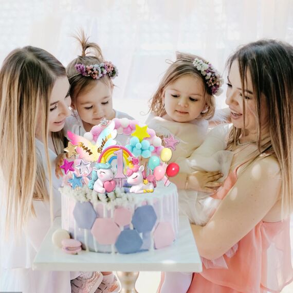 BOYATONG Einhorn Tortendeko 1. Geburtstag Mädchen, Einhorn Kuchendeko mit Kerze 1 Jahr, Einhorn Figuren Cake Topper 1. Geburtstag, Einhorn Torten Deko für Mädchen, (A1-629)