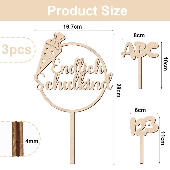 Tortendeko Einschulung, Kuchen Deko Einschulung Holz Endlich Schulkind Tortendeko Cake Topper Schulkind Kuchen Deko Torten Topper ABC 123 Kuchendeko Schulanfang für Mädchen Junge Schuleinführung Party