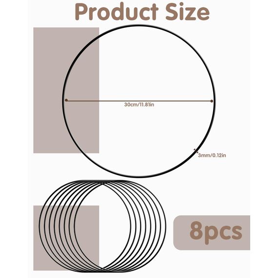 8 Stück 30cm Metallringe zum Basteln, Metallring Schwarz, Dekoring zum Aufhängen, Drahtringe zum Basteln für Wickeltechnik Traumfänger Floristik Hochzeitskranz Weihnachtsdekoration