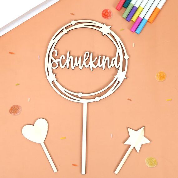 Tortendeko Einschulung, Kuchen Deko Einschulung, Holz Schulkind Tortendeko, Cake Topper Schulkind Kuchen Deko, Schulanfang Torten Topper, Kuchendeko Schulanfang für Mädchen Junge Schuleinführung Party