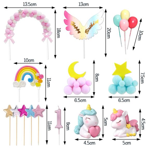 BOYATONG Einhorn Tortendeko 1. Geburtstag Mädchen, Einhorn Kuchendeko mit Kerze 1 Jahr, Einhorn Figuren Cake Topper 1. Geburtstag, Einhorn Torten Deko für Mädchen, (A1-629)