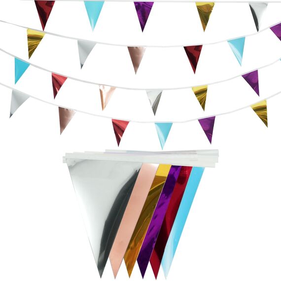 Wimpelkette Outdoor Pastell 4 Stück– GREATRIL 16M Metallic Girlande Kinderzimmer Kunststoffe Wetterfest Wimpel für Garten Klassentreffen Abschluss Garten Geburtstag Ostern Schulkind Party Deko